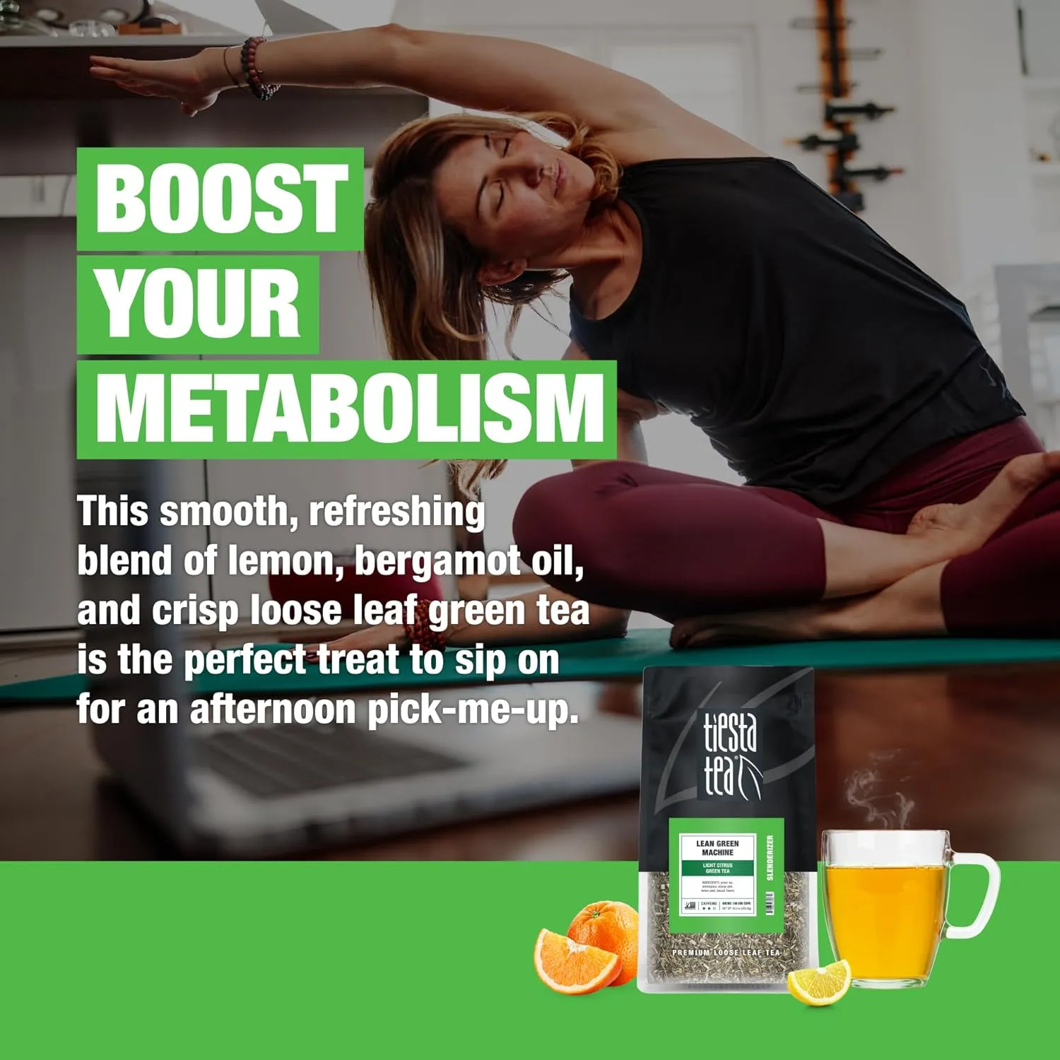 Tiesta Tea - Lean Green Machine | Loose Leaf | Light Citrus Green Tea | Premium Blend | Medium Caffeinated | Make Hot or Iced Brews Up to 200 Cups | 16 Ounce Resealable Bulk Pouch