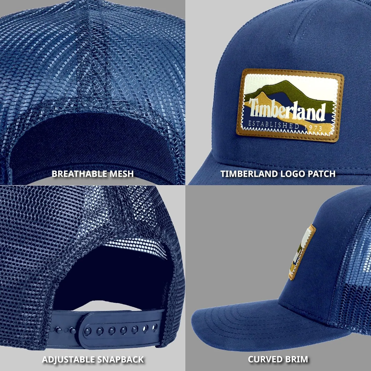 Timberland Trucker Hat for Men, One Size, Durable Cotton Twill, Adjustable Mesh Back, Curved Brim, Breathable and Lightweight