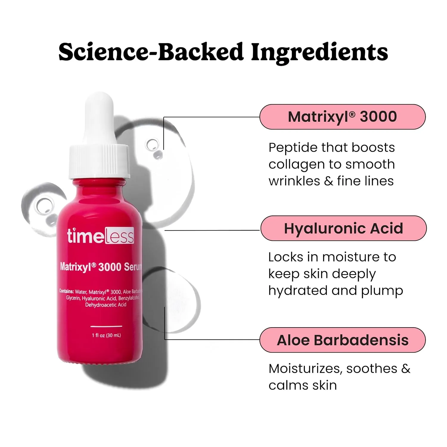 Timeless Skin Care Matrixyl 3000 Serum - Personal Care Face Serum Supports Hydration - with Hyaluronic Acid - Fragrance-Free - for Skin Care - Pouches