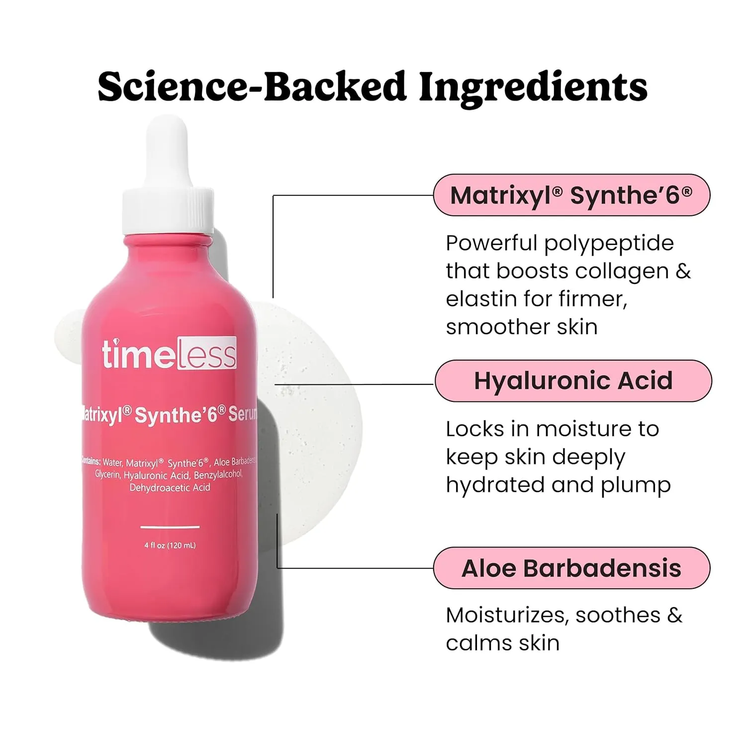 Timeless Skin Care Matrixyl Synthe’6 Serum - Face Serum for Skin Care - with Hyaluronic Acid for Hydration - Pouches