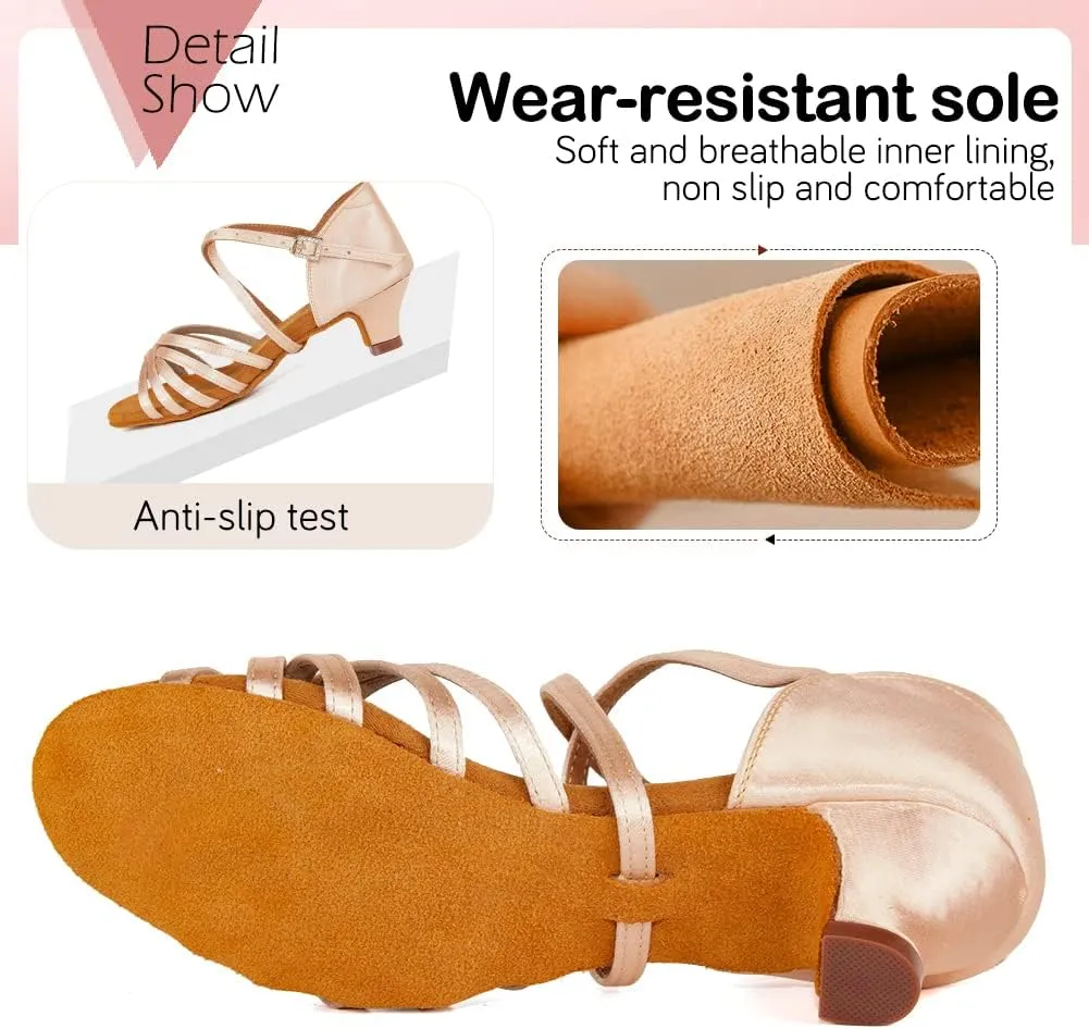 TINRYMX Girls&Women Latin Dance Shoes Silk Ballroom Salsa Tango Professional Performance Practice Dance Shoes,Model-SS-TL-ZSXGG/202