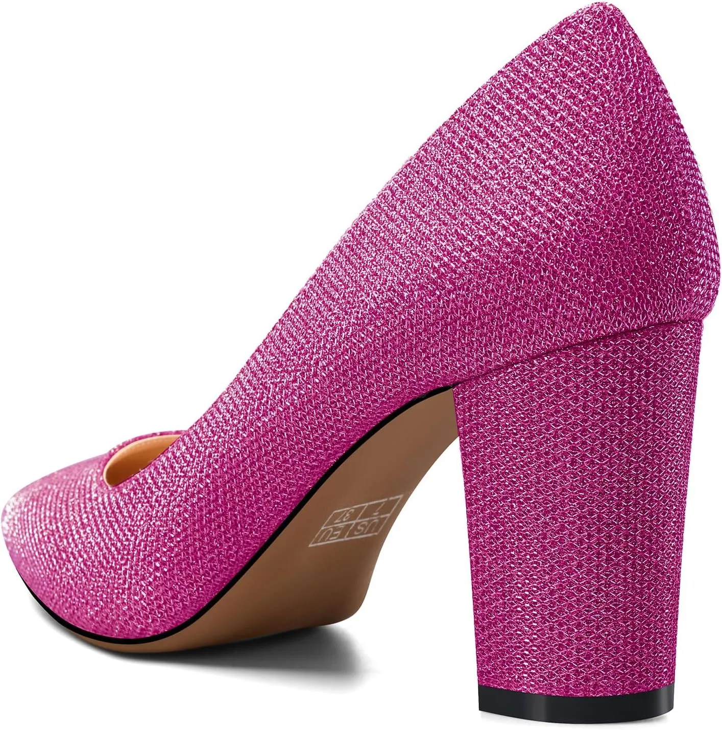 TNYNFBEB Womens Chunky Block Mid Heel Pointed Toe Pumps Slip-on Prom Wedding Basic Classic Glitter Summer 3.2 Inches Heels