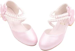 Toddler Flower Girl Princess Dress Shoes Pearl Straps Wedding Bridesmaids Party Low Heels Mary Jane Pumps for Little Girl