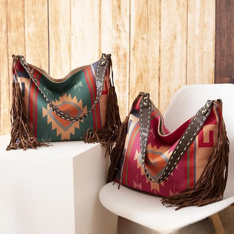 Tote Bag Bohemian Vintage Shoulder Bag Zipper Tote 16.9 Inch Large Capacity Canvas Bag for Women