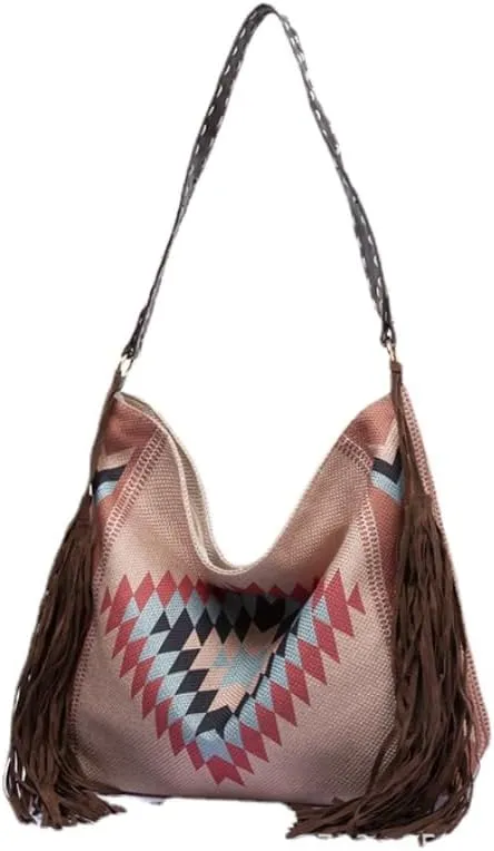 Tote Bag Bohemian Vintage Shoulder Bag Zipper Tote 16.9 Inch Large Capacity Canvas Bag for Women