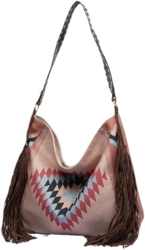 Tote Bag Bohemian Vintage Shoulder Bag Zipper Tote 16.9 Inch Large Capacity Canvas Bag for Women