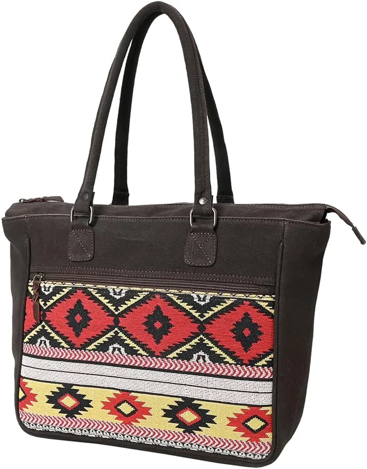 Tote Upcycled Canvas Genuine Leather Women Bag Western Handbag Purse