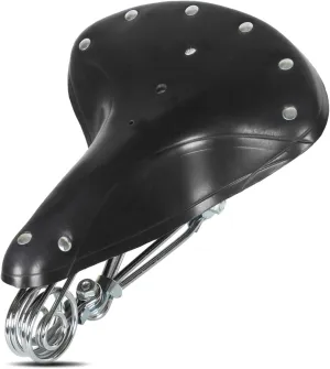 Tracer SD-XRD-5888 Vintage Classic Genuine Leather Retro Bike Saddle Bicycle Cushion Seat with Co il Spring Base with Web Spring(Color：Black/Brown)