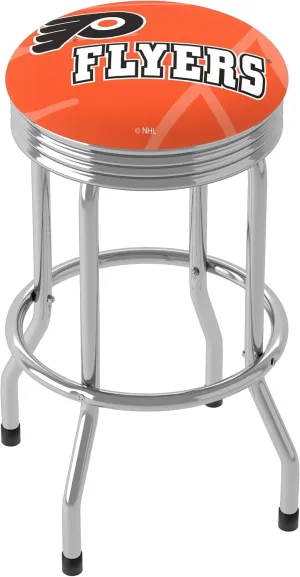 Trademark Global Bar Stool - Philadelphia Flyers Logo Stool with Retro Chrome Ribbed Side - Swivel Chair for Game Room, Garage, or Home Bar