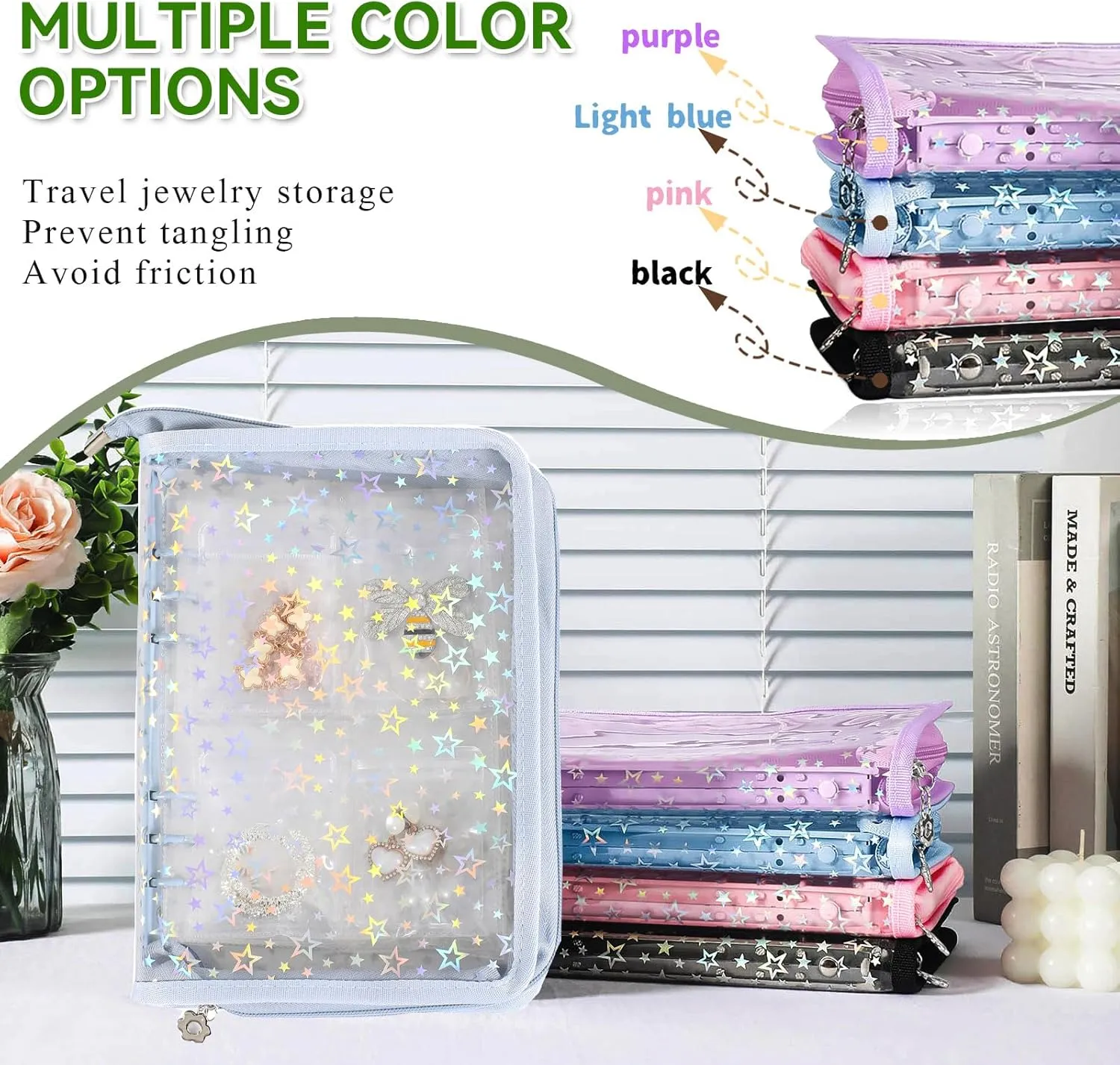 Travel Jewelry Organizer Book Clear Earring Storage Case Transparent Storage Case (Light blue, Set Pack of 2 Jewelry Books)