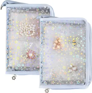 Travel Jewelry Organizer Book Clear Earring Storage Case Transparent Storage Case (Light blue, Set Pack of 2 Jewelry Books)