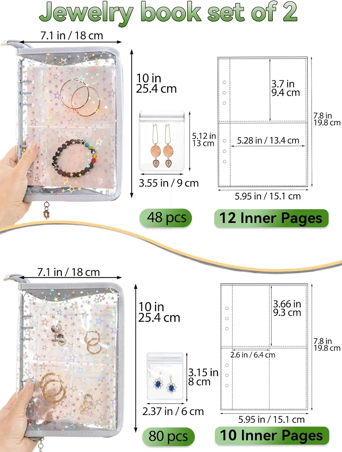 Travel Jewelry Organizer Book Clear Earring Storage Case Transparent Storage Case (Light blue, Set Pack of 2 Jewelry Books)