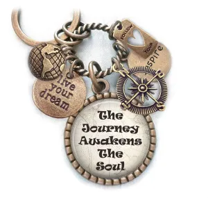 Travel, The Journey Awakens The Soul Backpack-Purse Clip, Key Chain or Necklace, Inspire, Live Your Dream, Travel the World, Graduation or Going Away Gift, Keychain