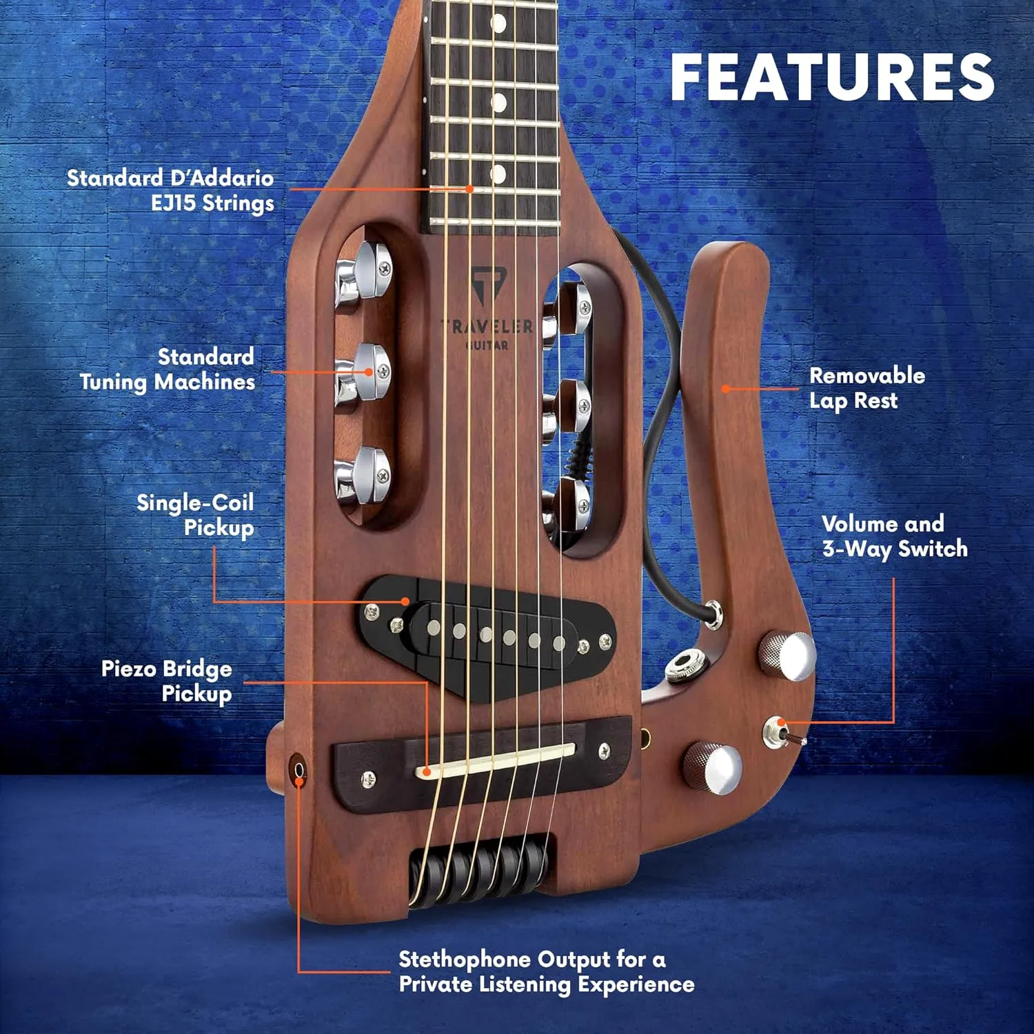 Traveler Guitar 6 String Pro-Series (Antique Brown), Right, (PS ABNS)
