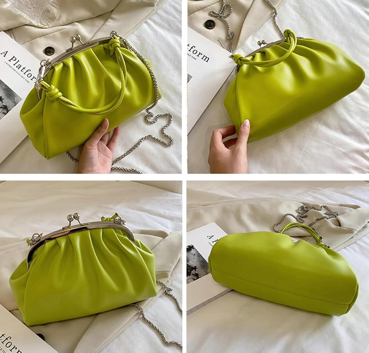 Trendy Pu Leather Kiss Lock Handbag 2025 Evening Clutch Purse Women Crossbody Shell Shoulder Bag Daily