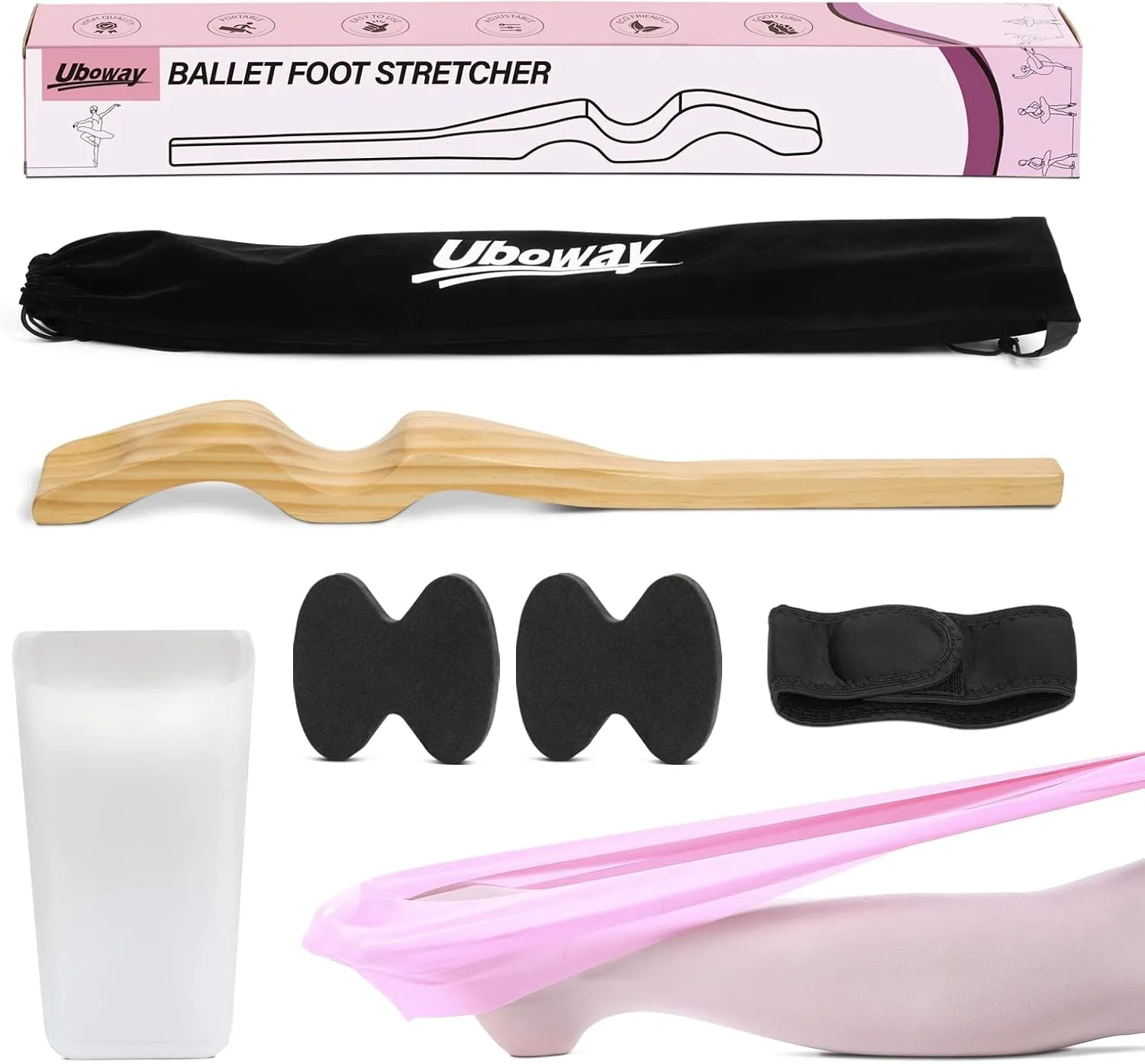 Uboway Ballet Foot Stretcher, Portable Dance Stretching Equipment with Elastic Stretch Band, Two Pads, Leg Strap, Small Bag for Easy Carry, Foot Stretcher for Dancers, Yoga People