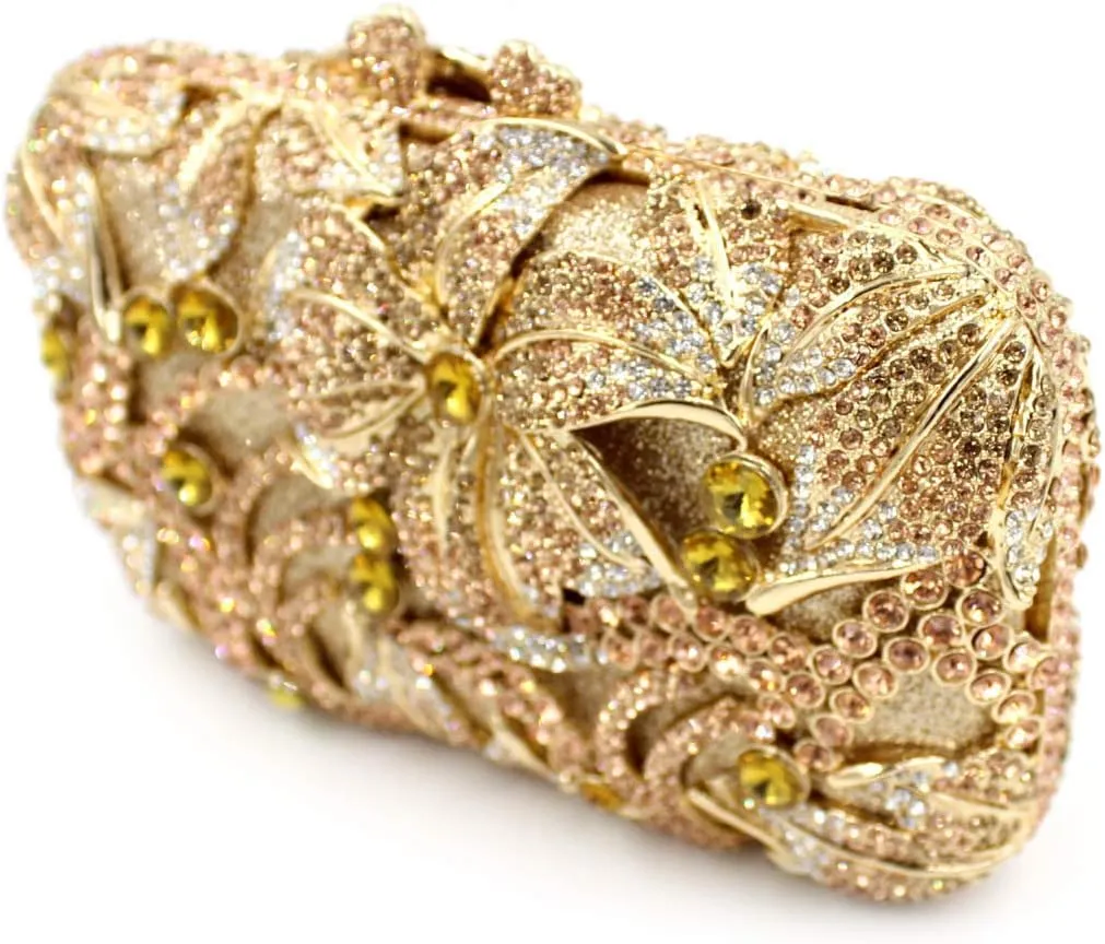 UMREN Elegant Crystal Women Flower Clutch Rhinestone Evening Bag Wedding Bridal Handbag Diamond Floral Purse for Party Prom