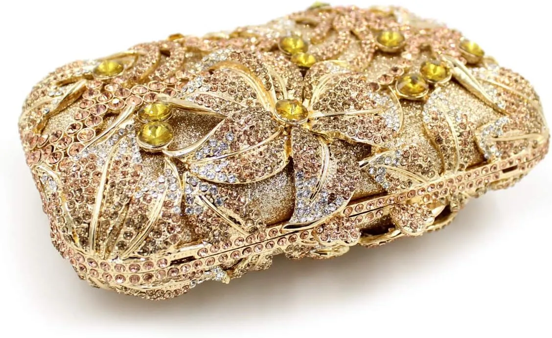 UMREN Elegant Crystal Women Flower Clutch Rhinestone Evening Bag Wedding Bridal Handbag Diamond Floral Purse for Party Prom