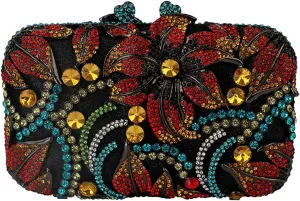 UMREN Elegant Crystal Women Flower Clutch Rhinestone Evening Bag Wedding Bridal Handbag Diamond Floral Purse for Party Prom