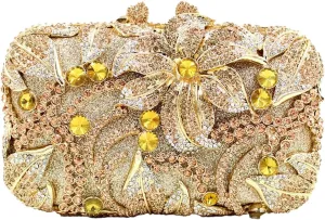 UMREN Elegant Crystal Women Flower Clutch Rhinestone Evening Bag Wedding Bridal Handbag Diamond Floral Purse for Party Prom