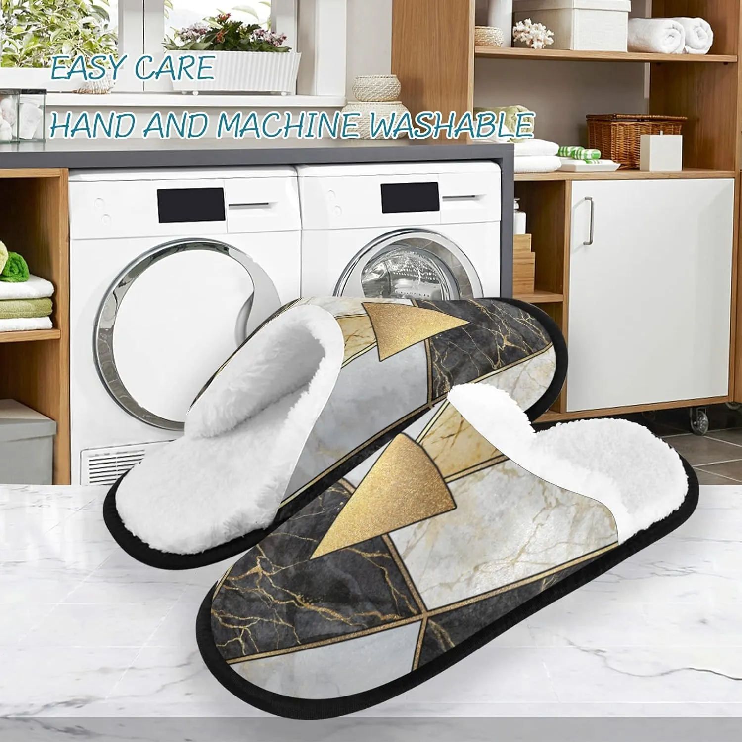 Unisex Slippers Fuzzy Feet Plush Cotton Slippers Anti-Slip Warm House Shoes M/L