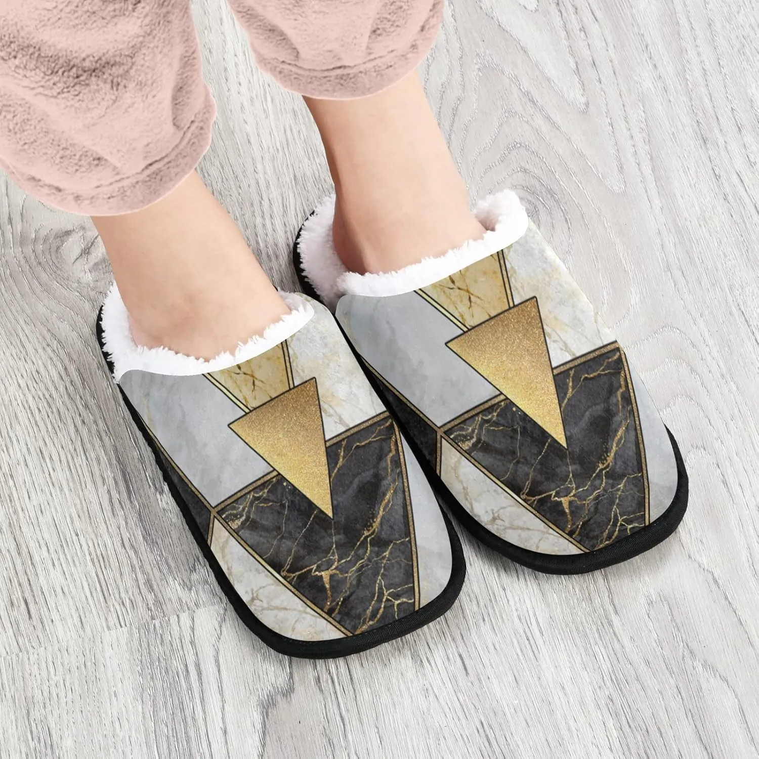 Unisex Slippers Fuzzy Feet Plush Cotton Slippers Anti-Slip Warm House Shoes M/L