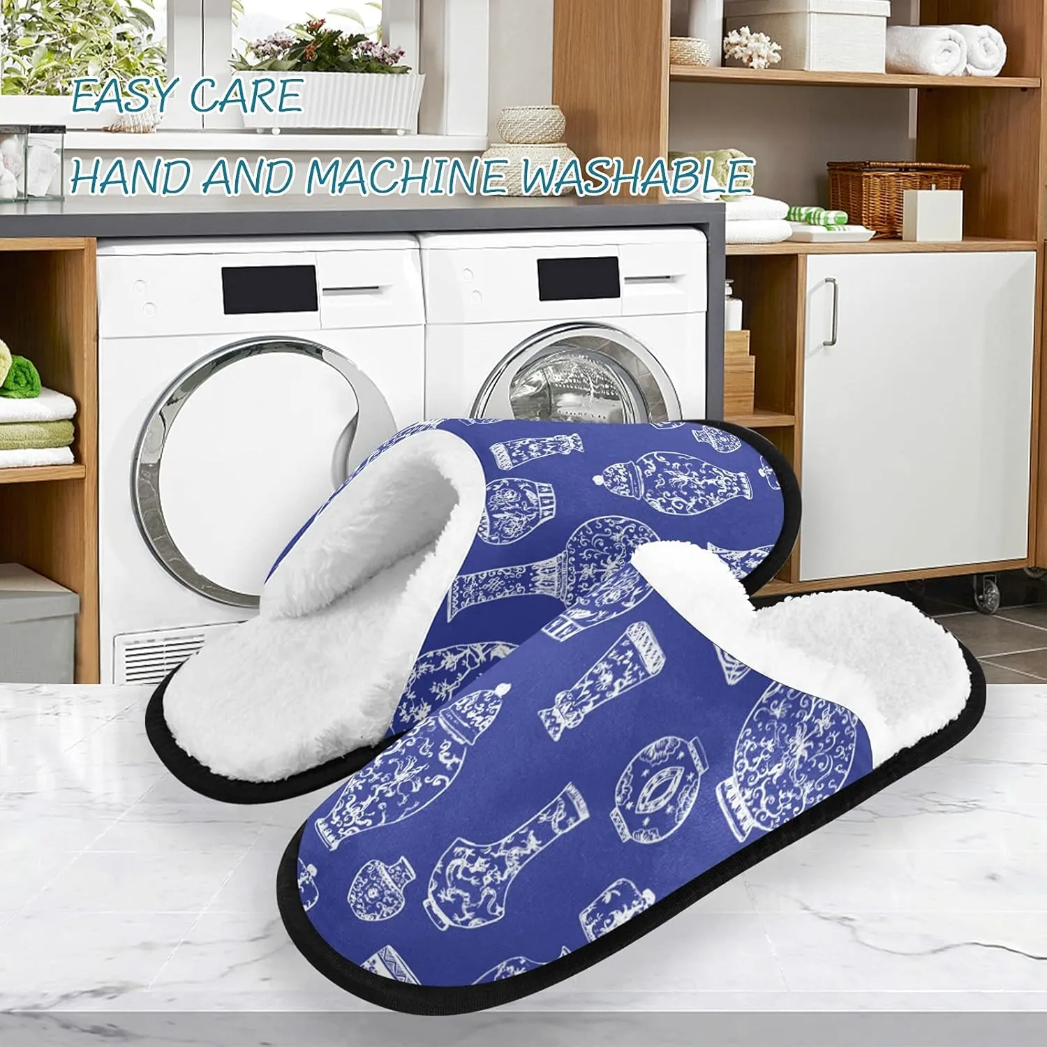 Unisex Slippers Fuzzy Feet Plush Slippers Anti-Slip Warm House Shoes M/L