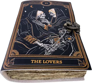 Urban Leather 7 inch Skull Two Lovers Vintage Journal for Men Women to Write in, UV Print Sketchbook Travel Leather Bound Journal Writing Notebook for Him & Her, Unlined Deckle Pages