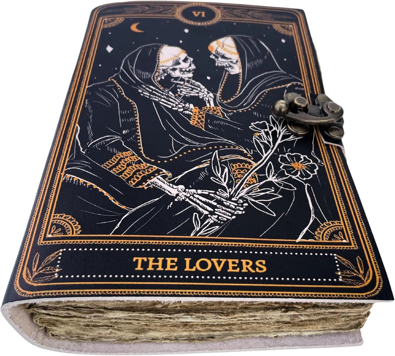 Urban Leather 7 inch Skull Two Lovers Vintage Journal for Men Women to Write in, UV Print Sketchbook Travel Leather Bound Journal Writing Notebook for Him & Her, Unlined Deckle Pages
