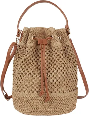 Van Caro Handwoven Cotton Straw Shoulder Bag Crochet Tassel Beach Bohemian Purse for Women