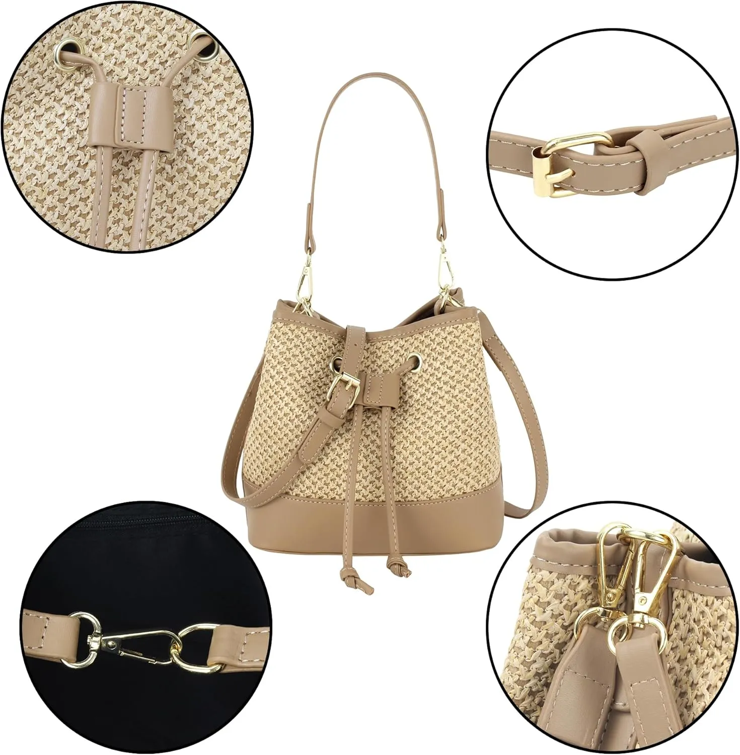 Van Caro Handwoven Cotton Straw Shoulder Bag Crochet Tassel Beach Bohemian Purse for Women