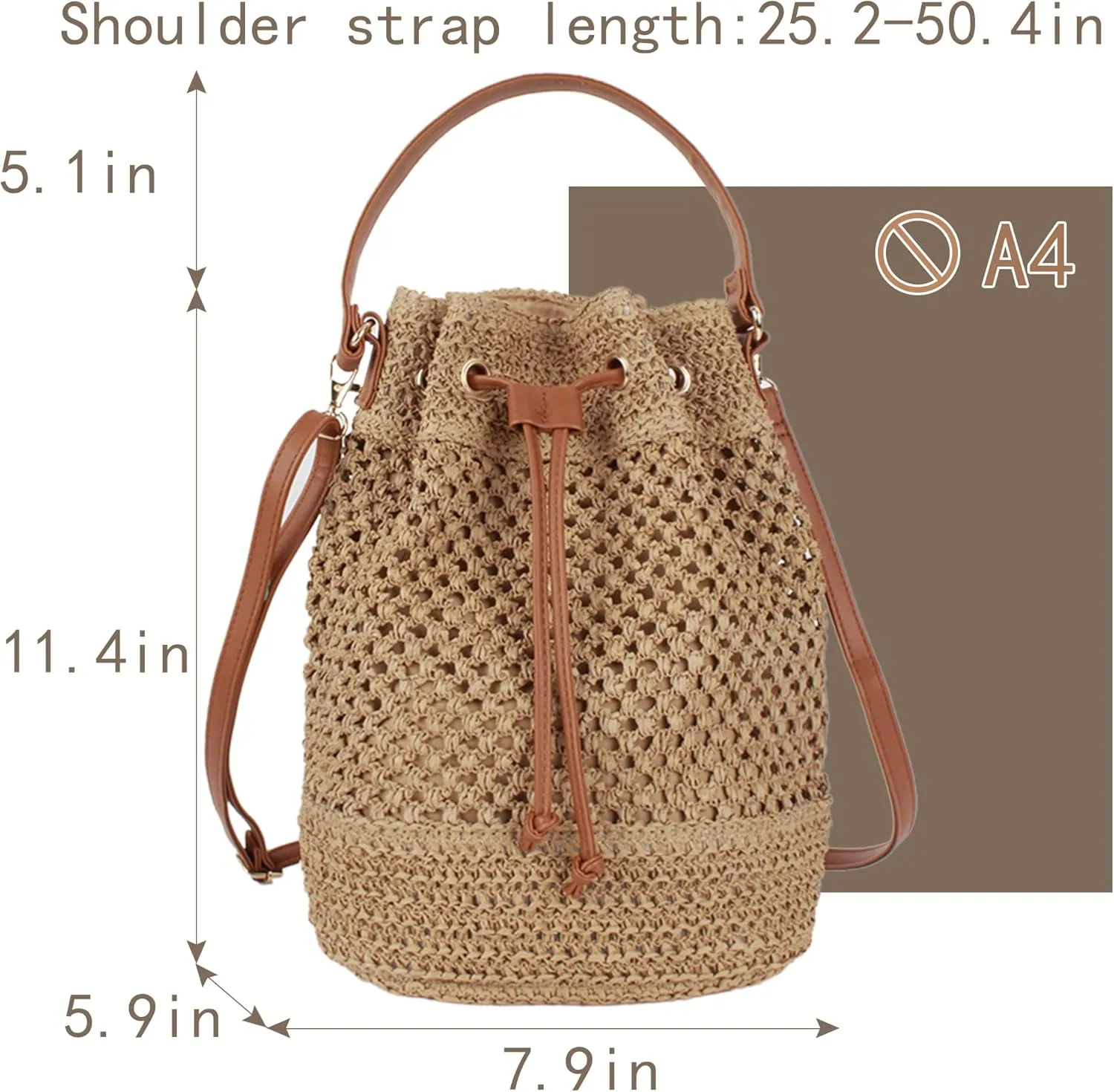 Van Caro Handwoven Cotton Straw Shoulder Bag Crochet Tassel Beach Bohemian Purse for Women