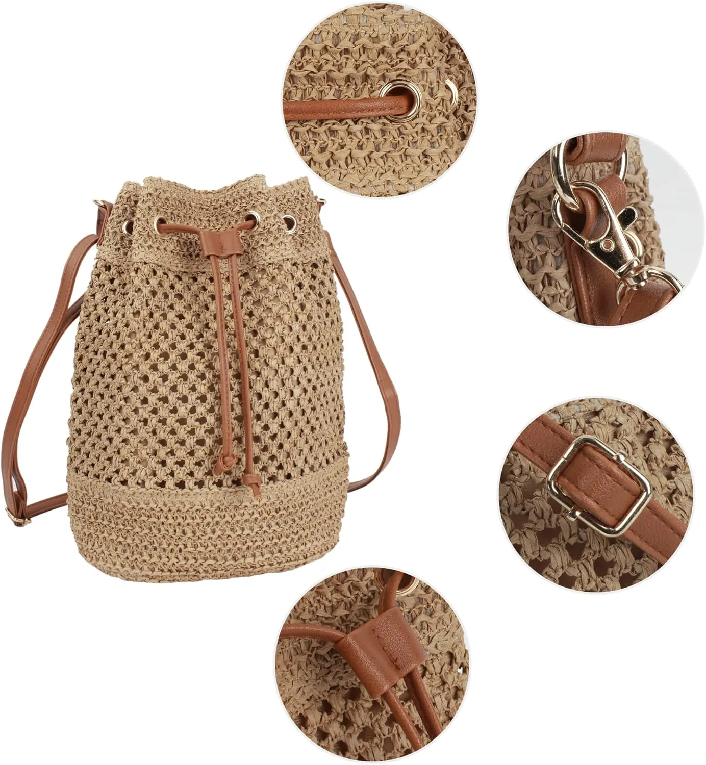 Van Caro Handwoven Cotton Straw Shoulder Bag Crochet Tassel Beach Bohemian Purse for Women