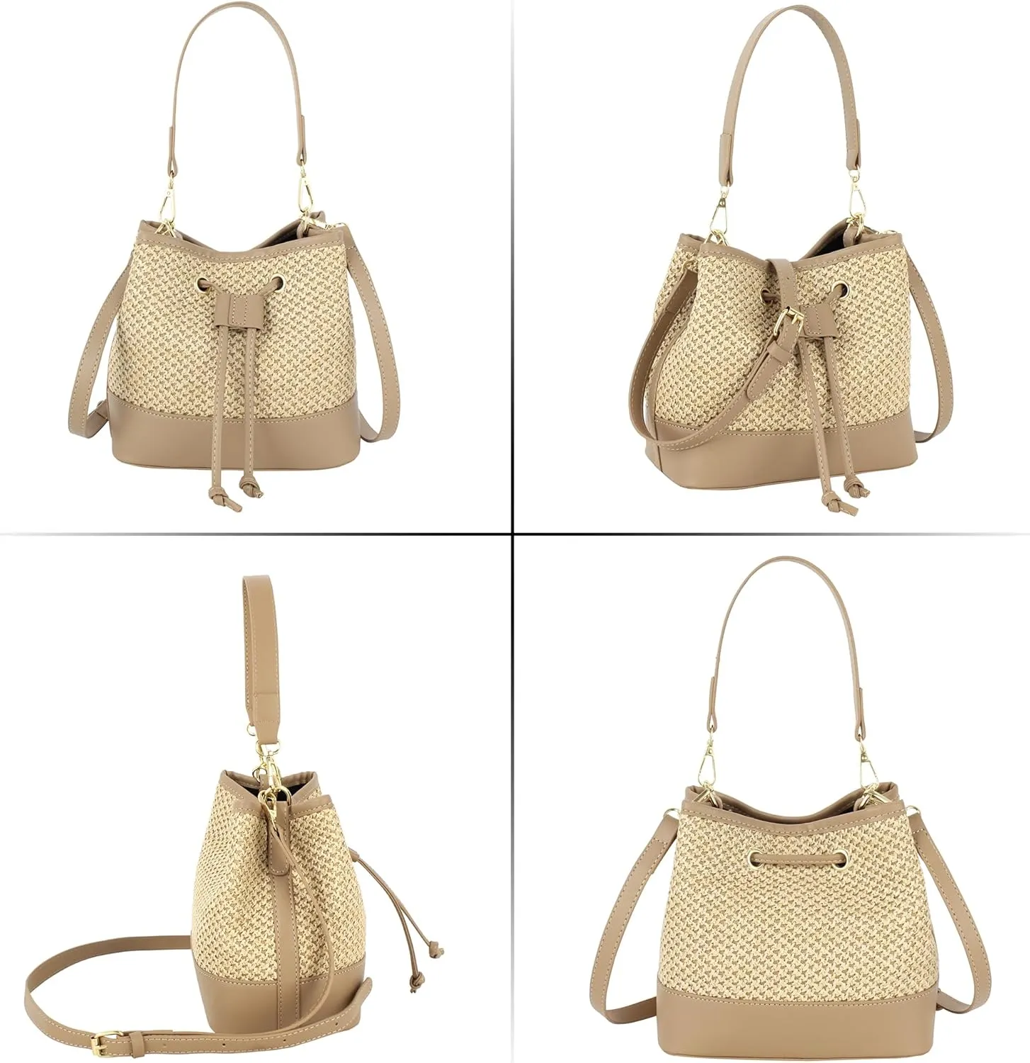 Van Caro Handwoven Cotton Straw Shoulder Bag Crochet Tassel Beach Bohemian Purse for Women