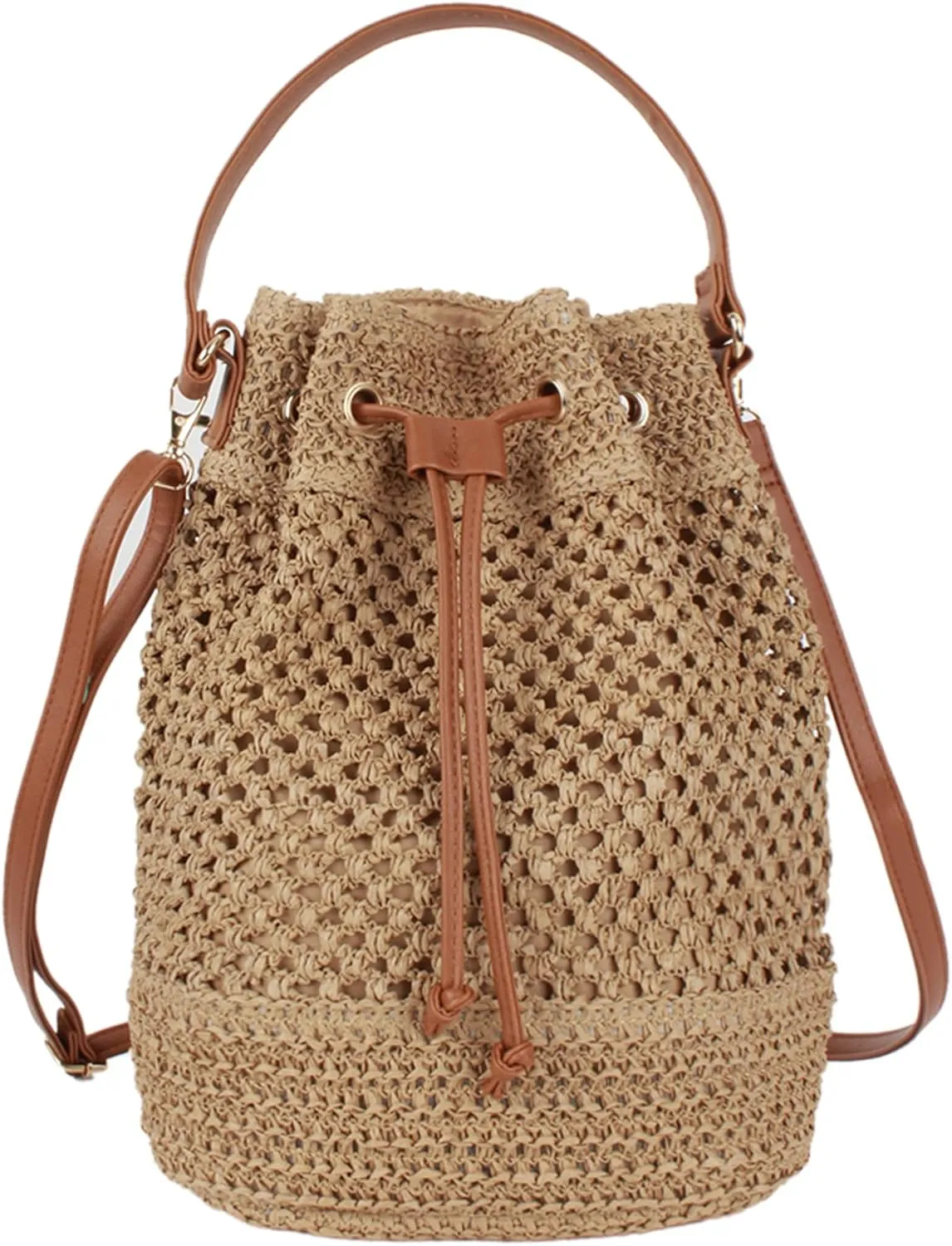 Van Caro Handwoven Cotton Straw Shoulder Bag Crochet Tassel Beach Bohemian Purse for Women