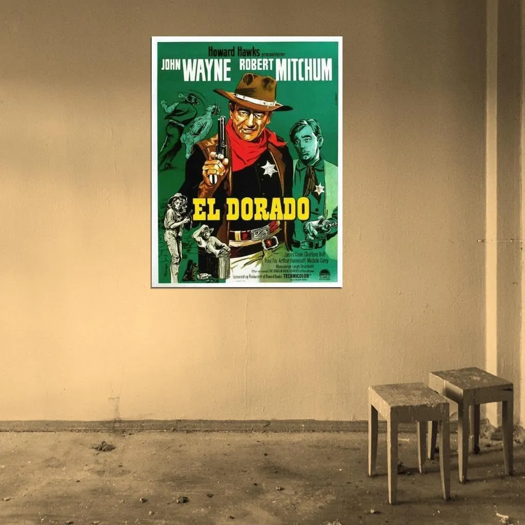 VANCOSTAR El Dorado Movie John Wayne Robert Mitchum James Caan Film Wall Art Print for Theater Movie Night Room Decor 18x24 Poster