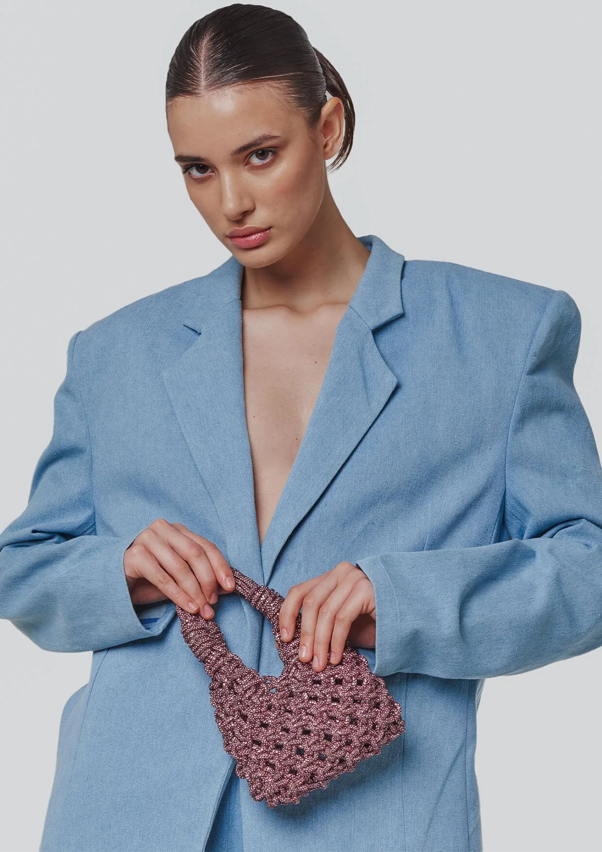 Vannifique Mini Crystal-Studded Woven Handbag