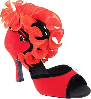 Very Fine Dance Shoes Women's Ballroom Dance Shoes Tango Wedding Salsa Dance Shoes Ruffle Red Velvet Sera7013EB Comfortable 3" Heel 5.5 M US [Bundle of 5]