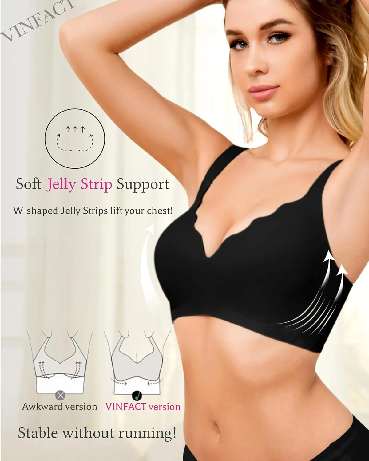 Vinfact Plunge V Bras for Women No Underwire Wireless Full Coverage Bralette Seamless T Shirt Everyday Sleep Bra