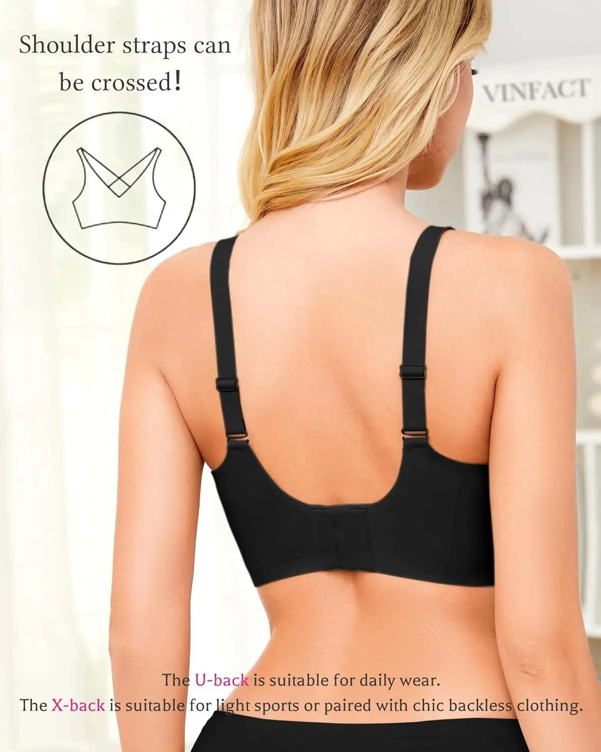 Vinfact Plunge V Bras for Women No Underwire Wireless Full Coverage Bralette Seamless T Shirt Everyday Sleep Bra