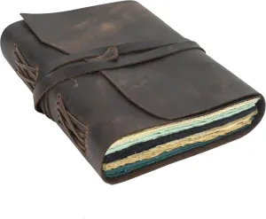 Vintage Leather Journal Scrapbook for Women & Men, Leather Bound Junk Journal, 240 Pages Colored Deckle Edge Paper, Rustic Travel Journal, Antique Grimoire, Book of Shadows, Old Fantasy Notebook