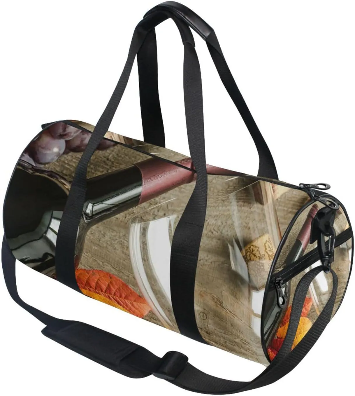 Vintage Red wine White Glasses Red Leaf Grapes Portable Gym Bag, Travel Bag, Luggage bag, Sports Bag, Toiletry Bag with Handles, Detachable Shoulder Strap 17.6 x 9 x 9 inch