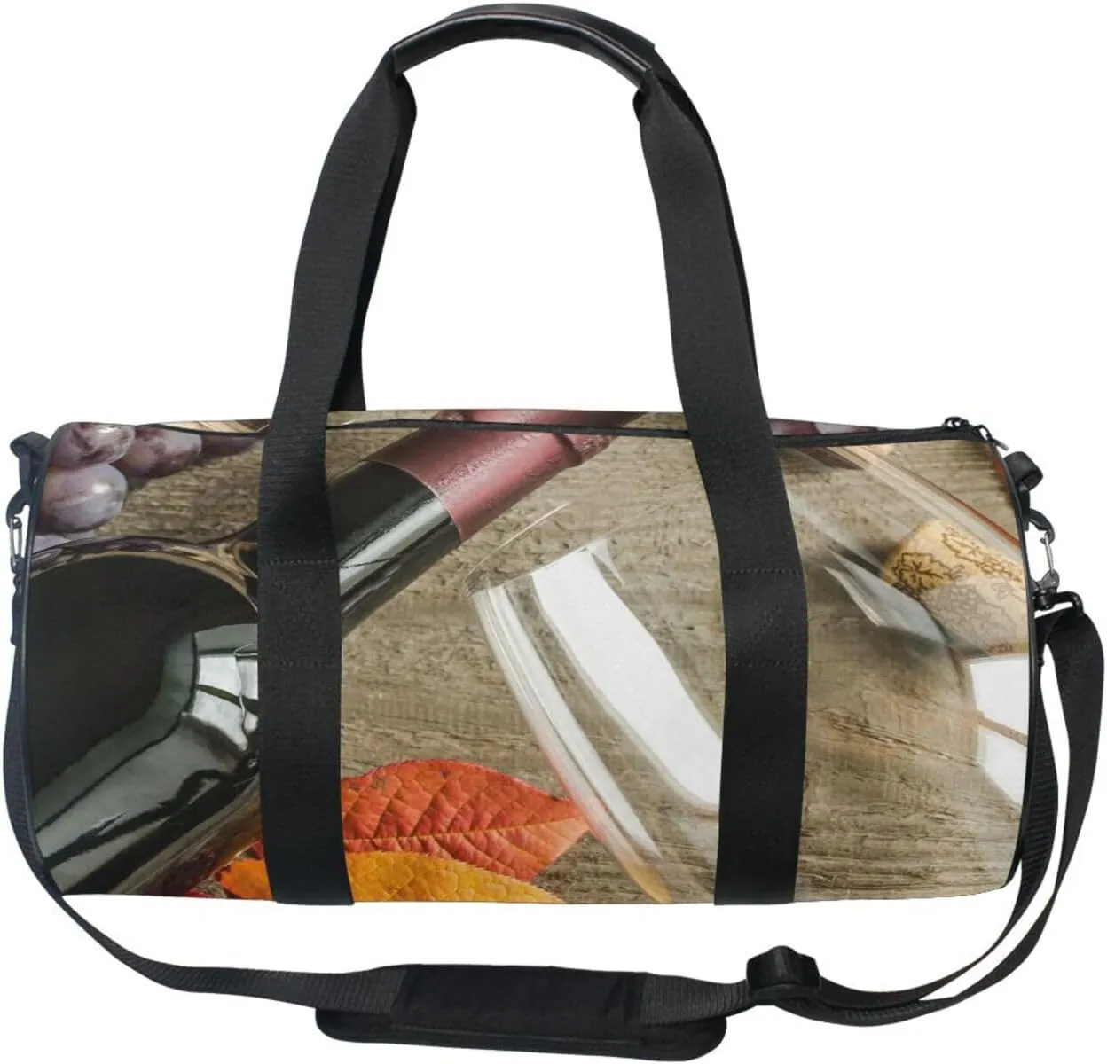 Vintage Red wine White Glasses Red Leaf Grapes Portable Gym Bag, Travel Bag, Luggage bag, Sports Bag, Toiletry Bag with Handles, Detachable Shoulder Strap 17.6 x 9 x 9 inch