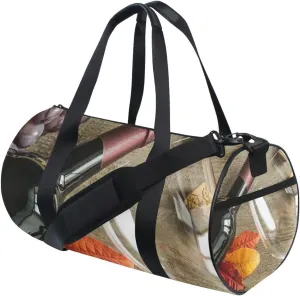 Vintage Red wine White Glasses Red Leaf Grapes Portable Gym Bag, Travel Bag, Luggage bag, Sports Bag, Toiletry Bag with Handles, Detachable Shoulder Strap 17.6 x 9 x 9 inch