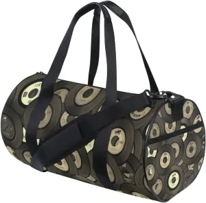 Vintage Retro Vinyl Record Music Background Vintage Retro Texture Duffel Bag, Foldable Canvas Travel Tote for Gym Sports with Inner Pockets, Durable Lightweight Fitness Bag for Overnight Workout