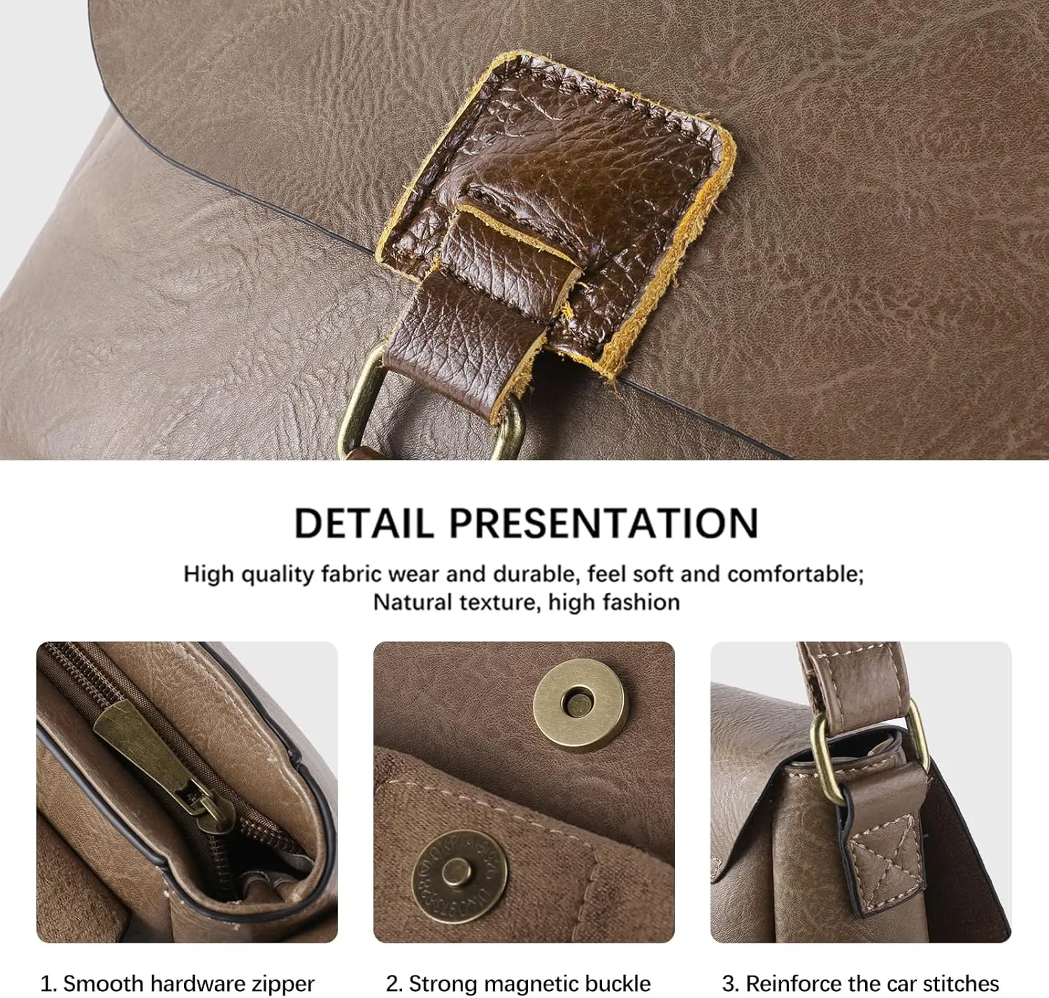 Vintage Style Vegan Leather Crossbody Bag, Brown Shoulder Purse with Built-in Wallet