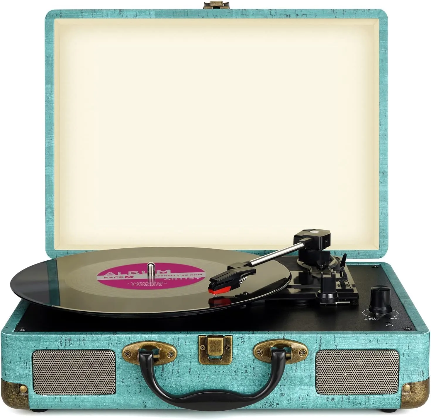 Vinyl Record Player Turntable with Built-in Bluetooth Receiver & Stereo Speakers,3 Speed 3 Size Suitcase Record Player,Support Vinyl-to-MP3 Recording