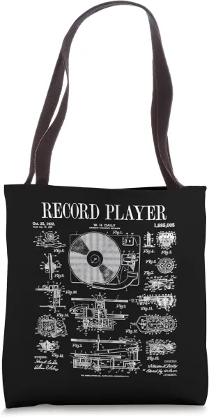 Vinyl Record Player Vintage Patent DJ Turntable Phonograph Tote Bag