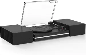 Vinyl Record Player with Dual Separate Stereo Speakers Vintage Turntable with BT Wireless Input Playback Belt Drive 3 Speed 3 Size Playback Record Player Support AUX Headphone Input RCA Out Auto Stop
