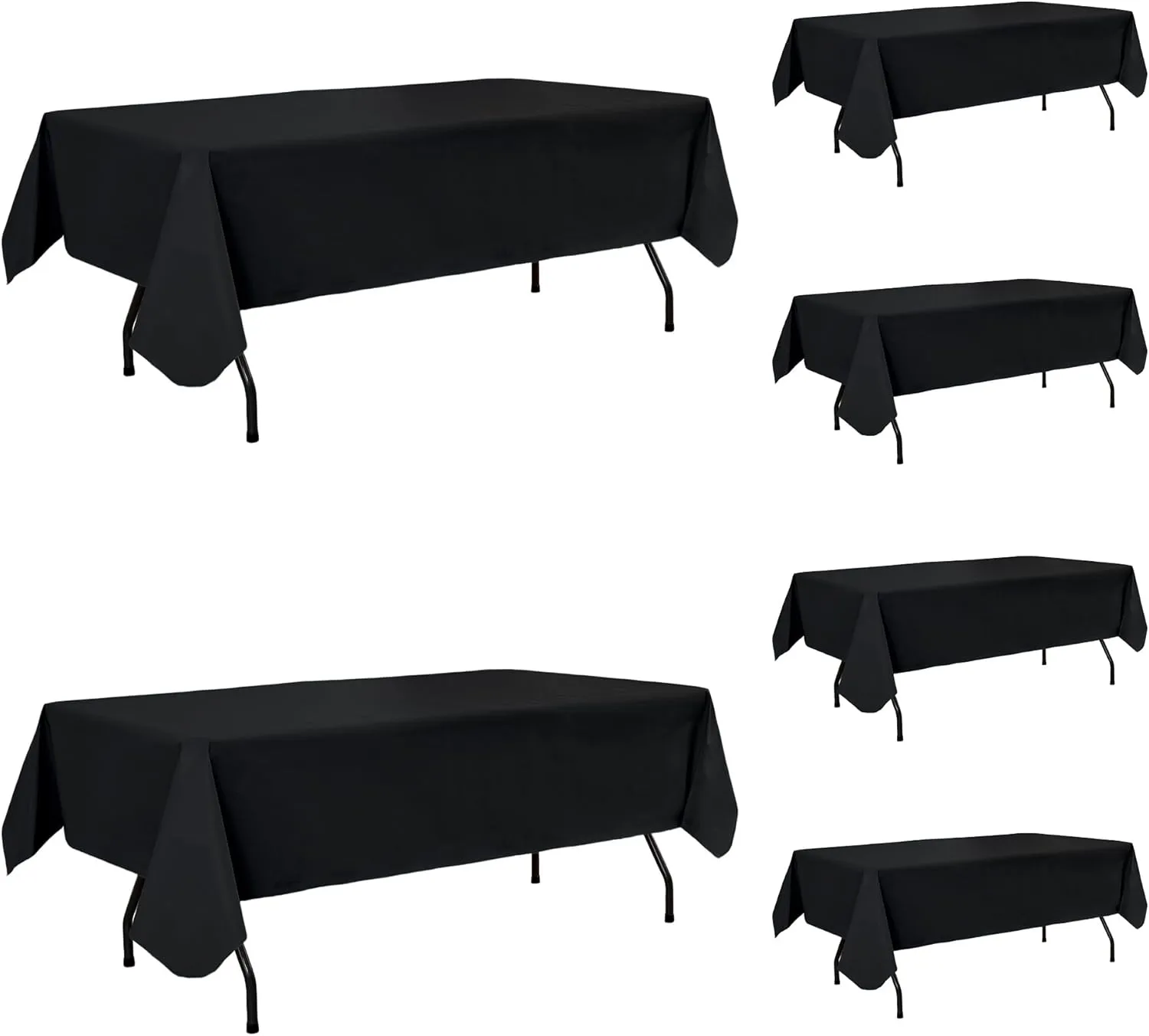 Vinyl Tablecloth with Flannel Backing-6 Pack Black 60x84 Inch Waterproof PEVA Table Cloth Outdoor Plastic Table Sheets-Wipeable Spillproof Oilcloth Covers for Picnic Party Camping Dining